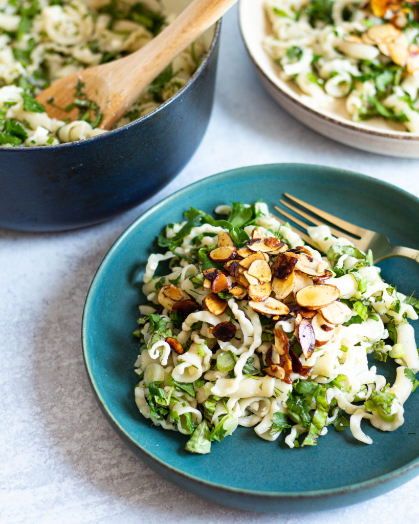 goat cheese pasta with lemon, parsley, basil and chives