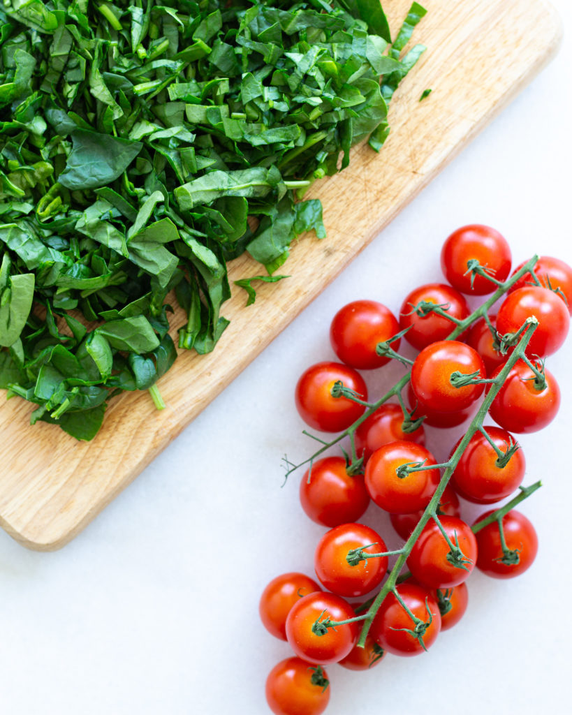 tomatoes and spinach for a summer pasta recipe