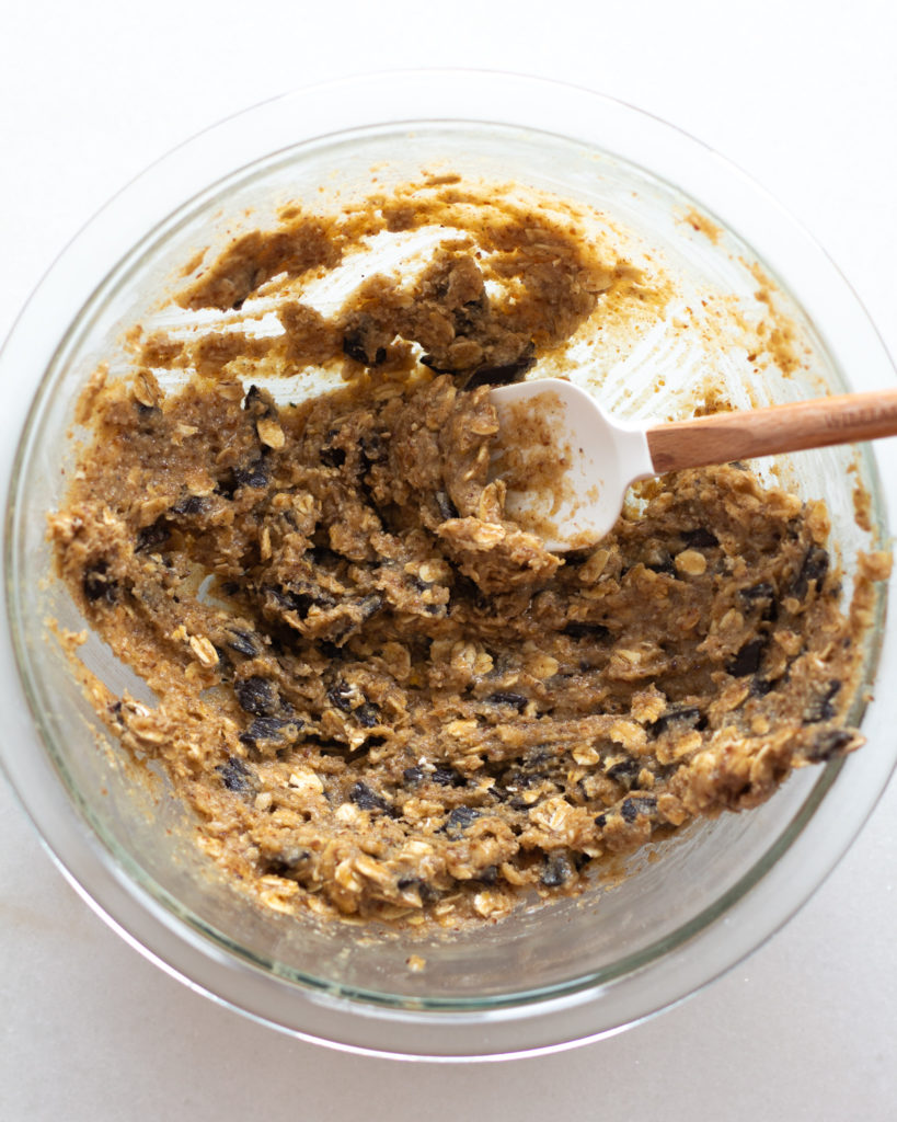The dough for the healthy oatmeal chocolate chip cookies