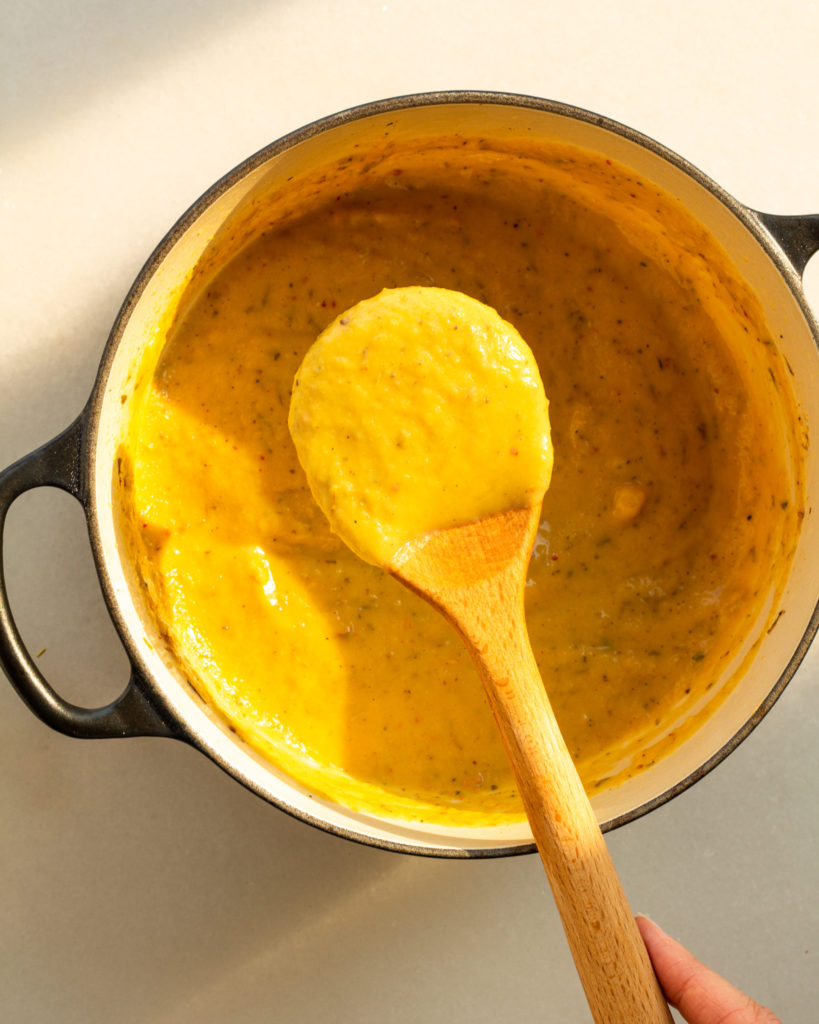 Mac n' cheese sauce in pot