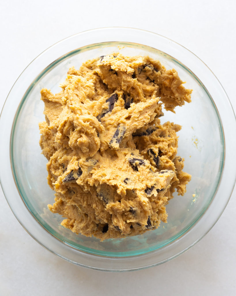 All ingredients combined, along with chocolate chips