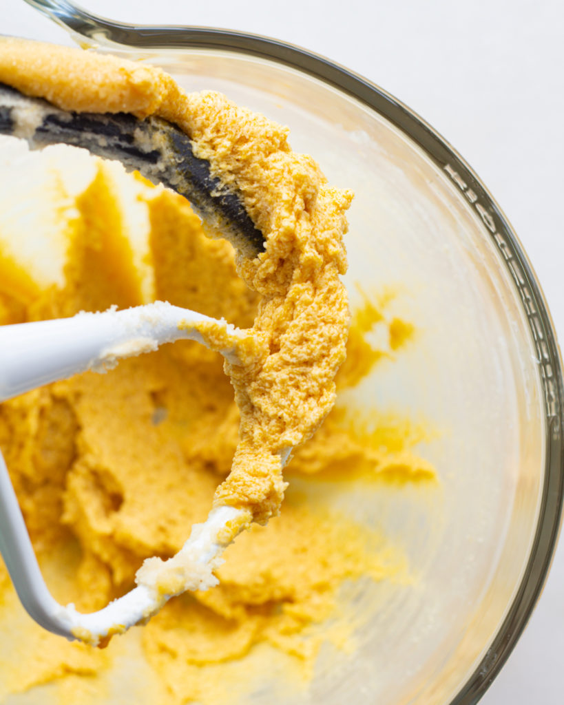 Wet ingredients mixed together with stand mixer