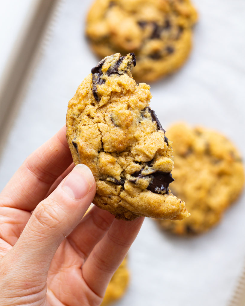 Half of a Pumpkin Chocolate Chip Cookie