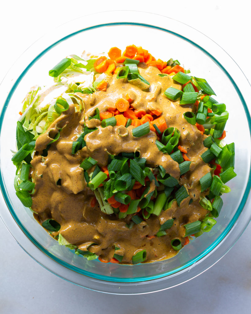 everything combined, with sauce on top