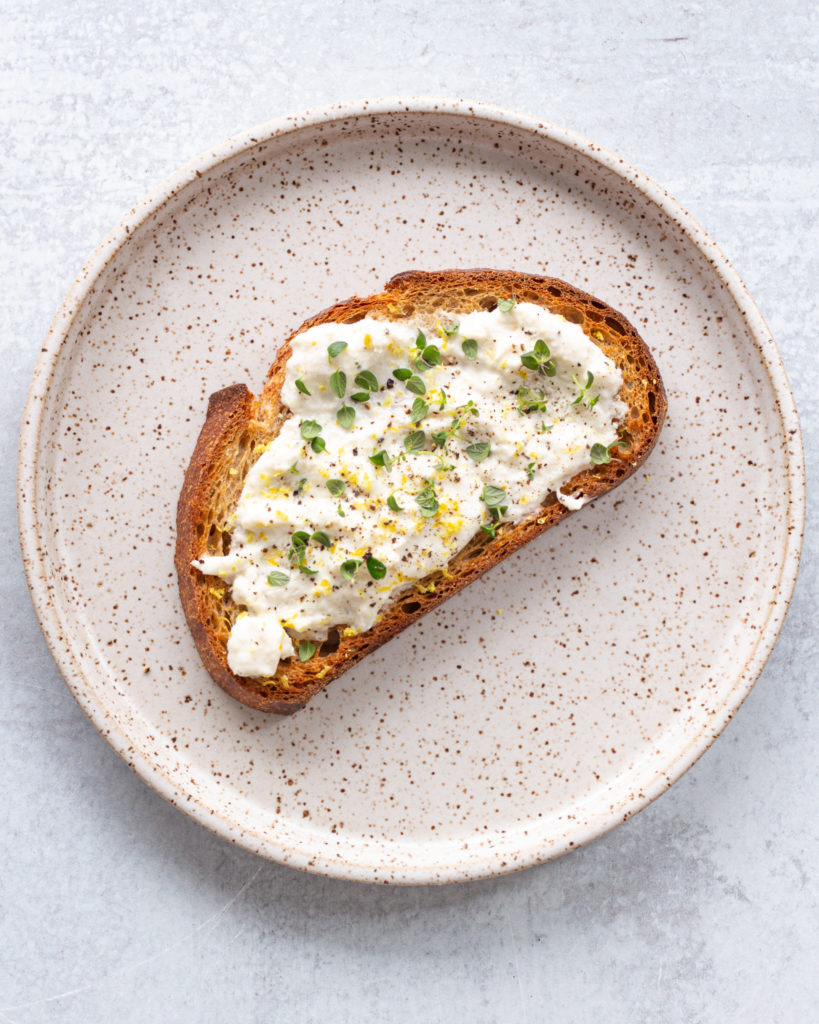 Finished Honey Burrata Toast with Lemon & Thyme