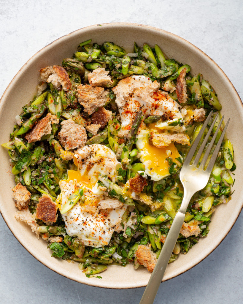 Finished Asparagus Salsa Verde (with an egg)