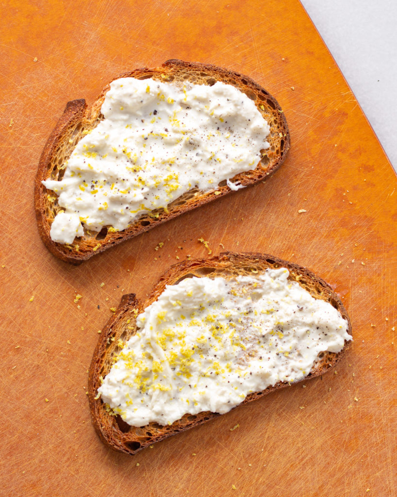 Finished Honey Burrata Toast with Lemon & Thyme