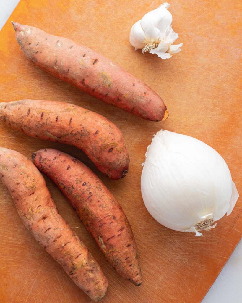 Sweet potatoes, onions