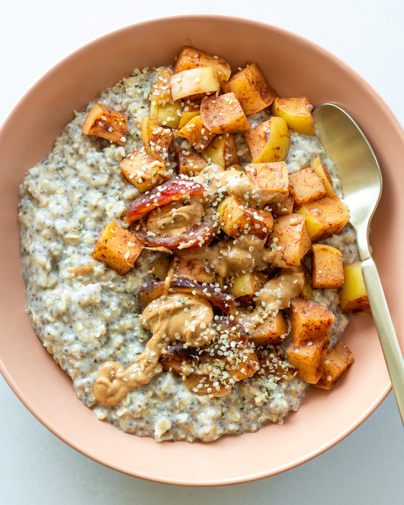 Apple Miso Oatmeal (with egg whites and all the toppings)
