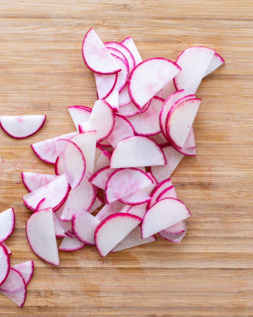 Sliced radishes