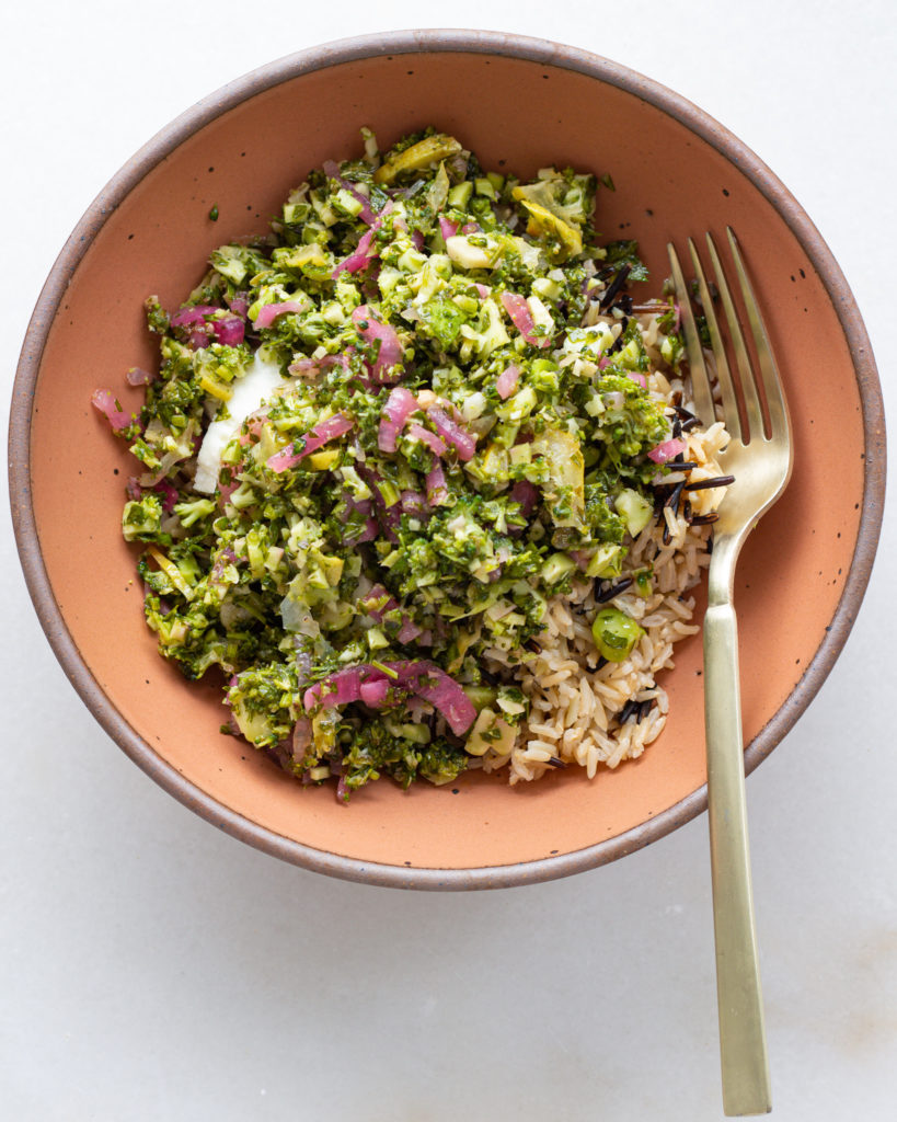 Finished Broccoli Salsa Verde with Fish en Papilotte