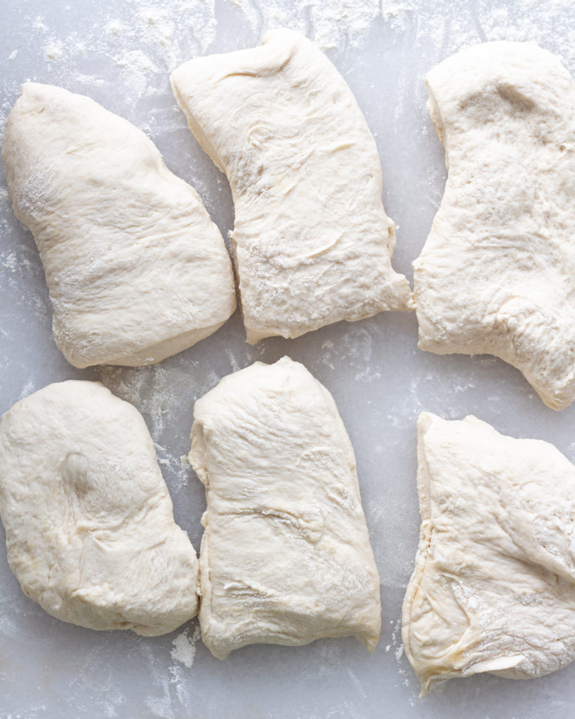 Ciabatta dough, divided
