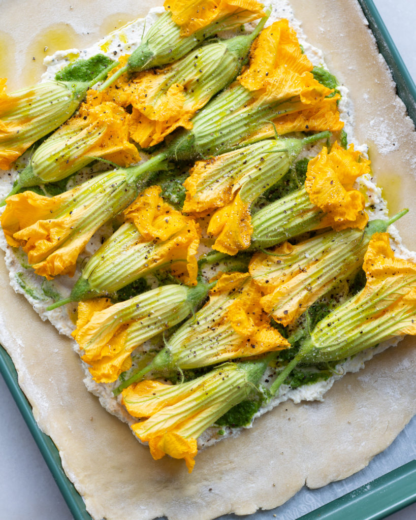 Squash blossoms added to puff pastry