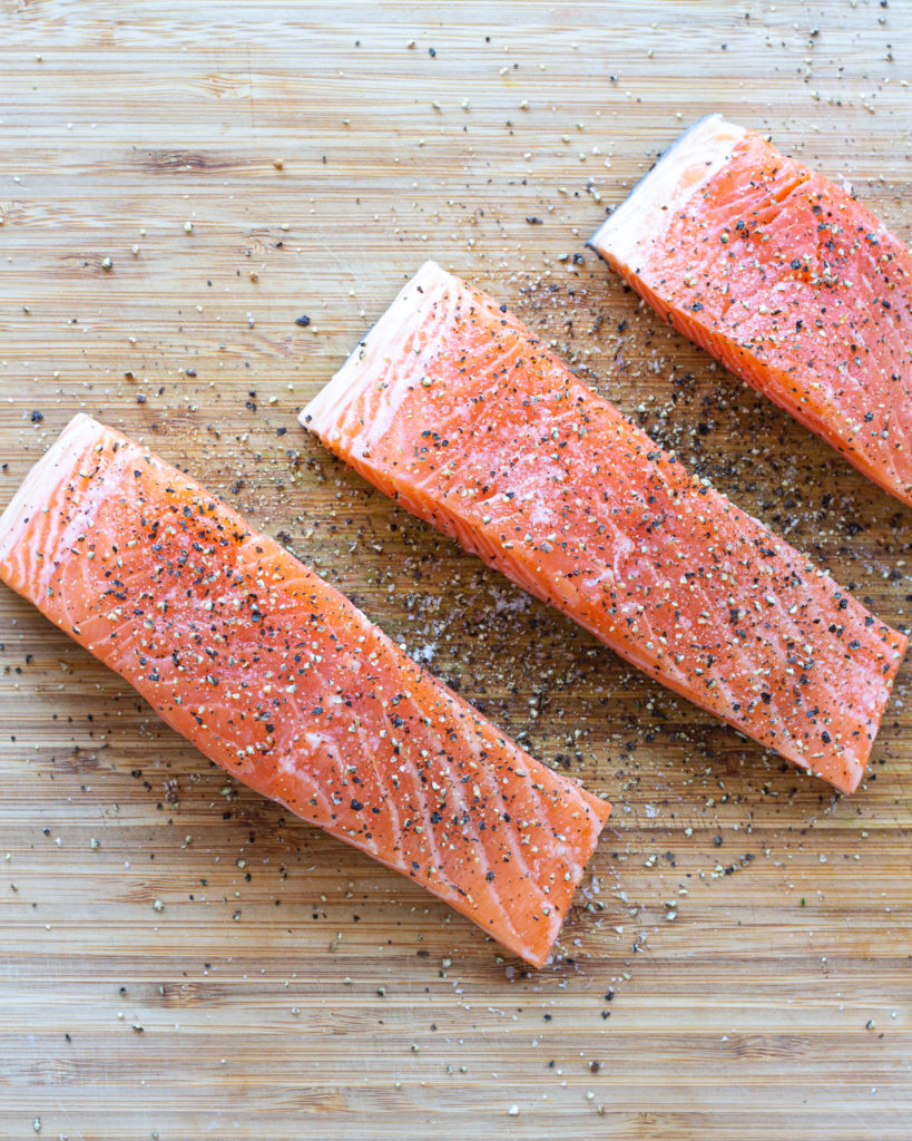 Seasoned raw salmon filets