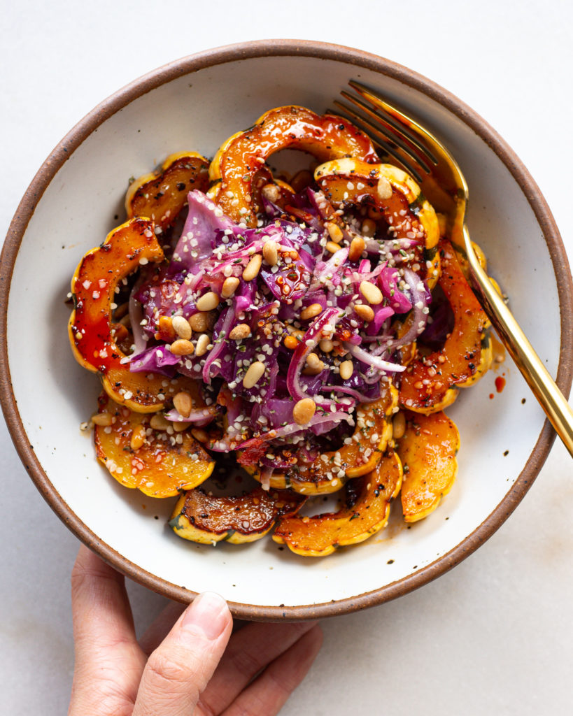 Finished Agrodolce Cabbage with Chili Delicata Squash