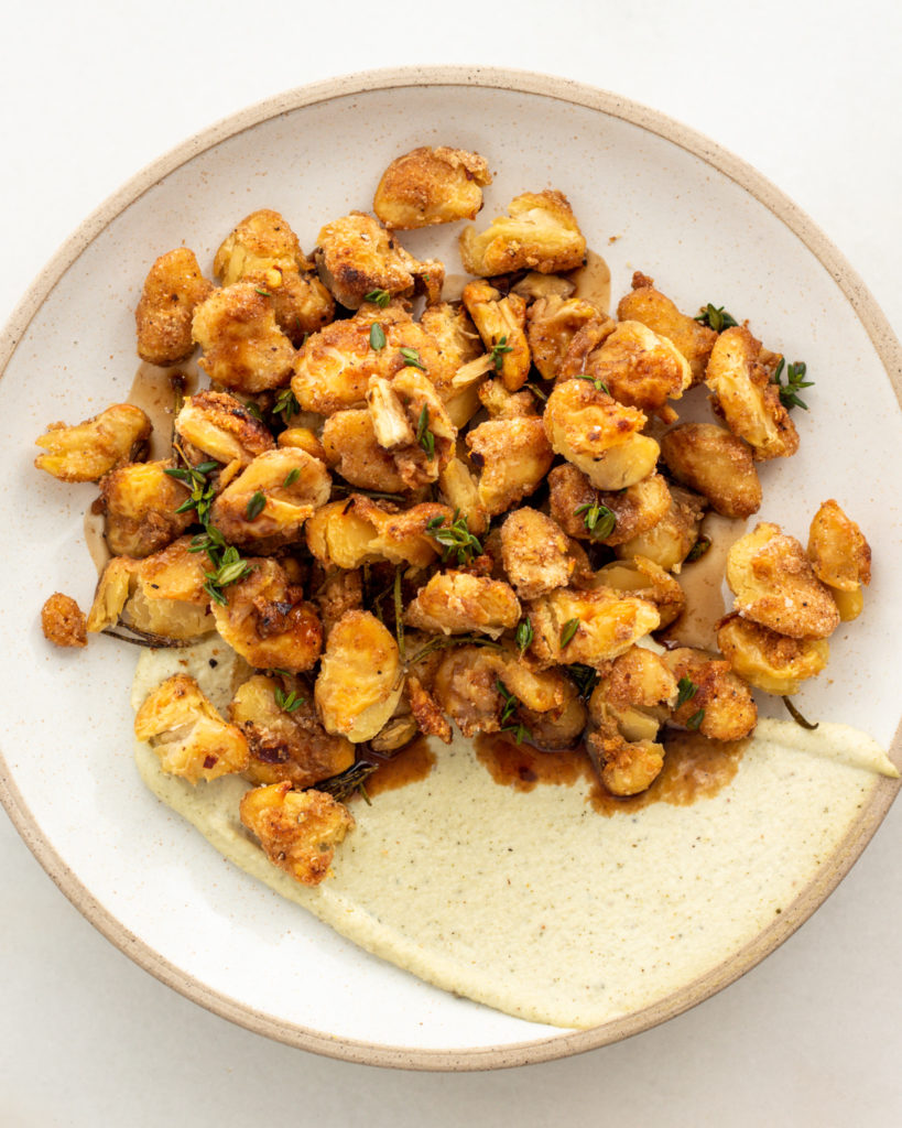 Finished Breaded Beans & Sage Cashew Cream