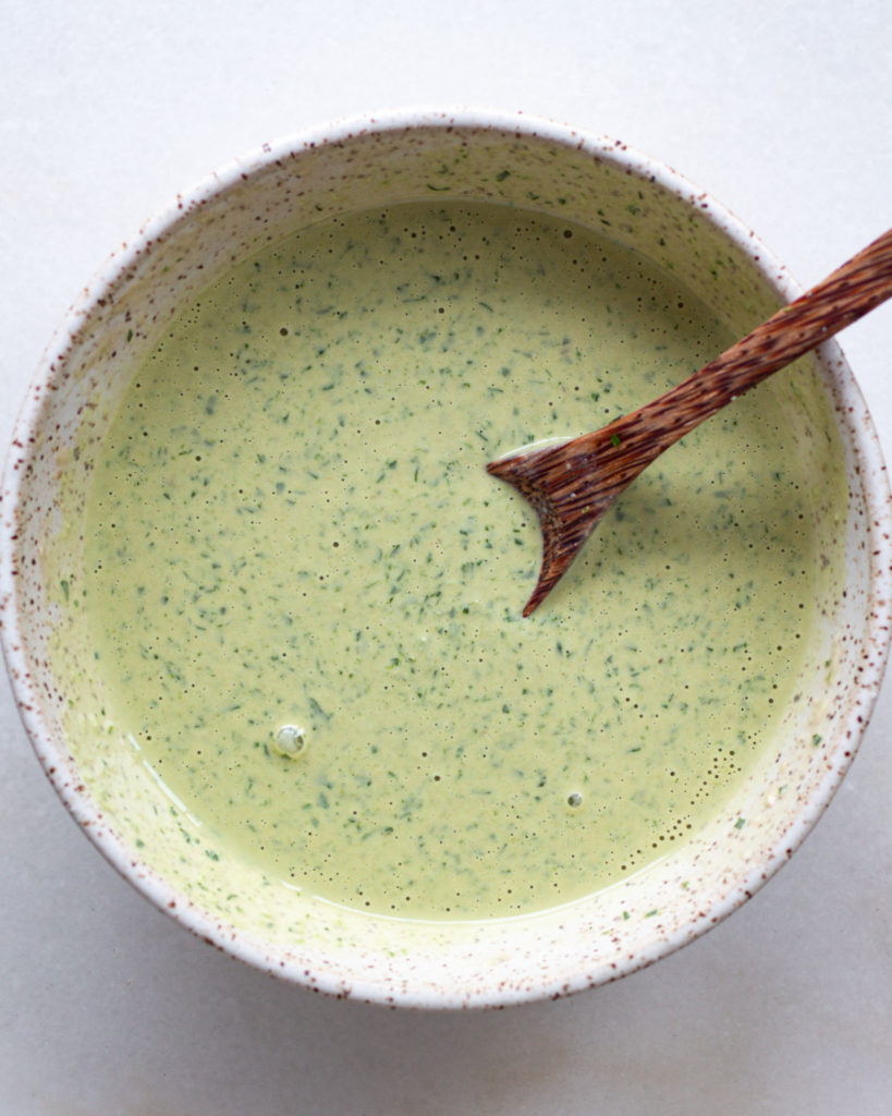 Anchovy tahini dressing well combined