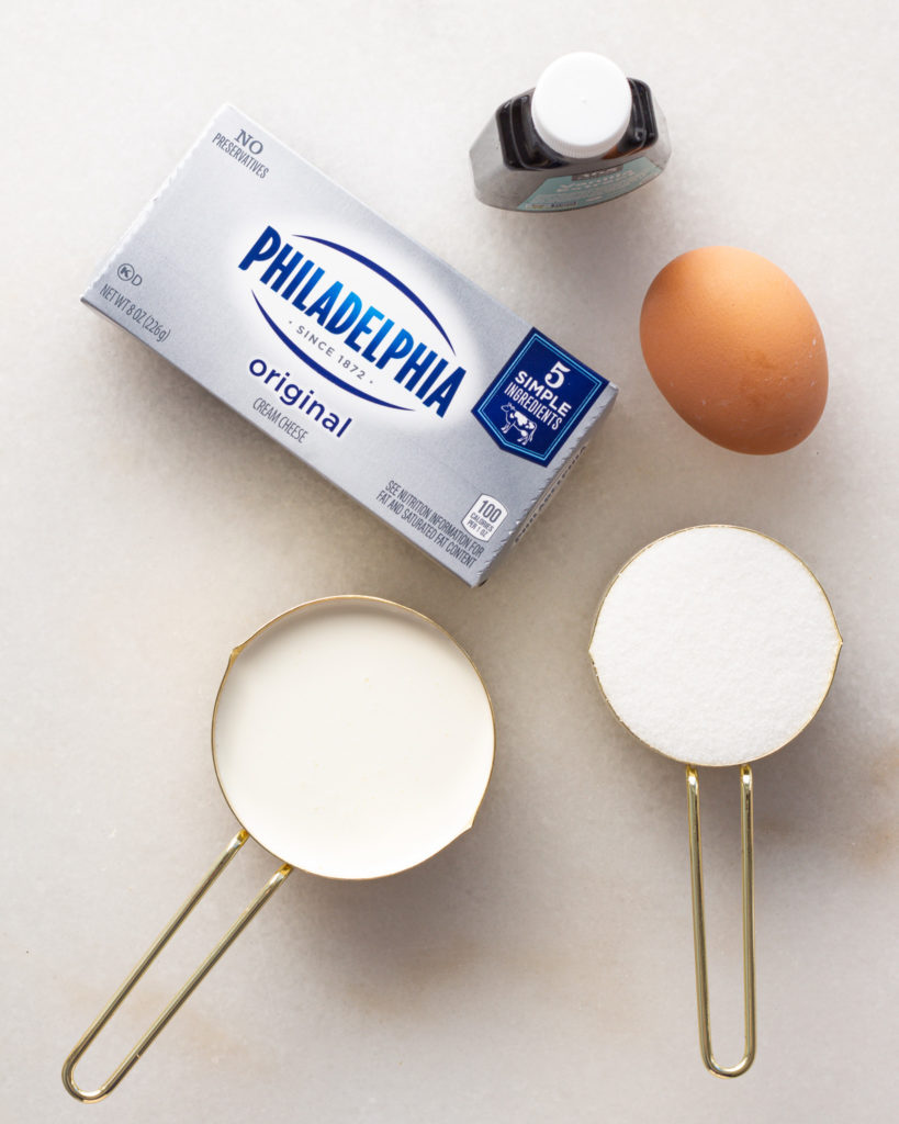 Egg, vanilla extract, cream cheese, sugar, and milk