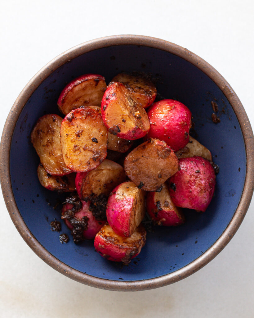 charred radishes in a bowl