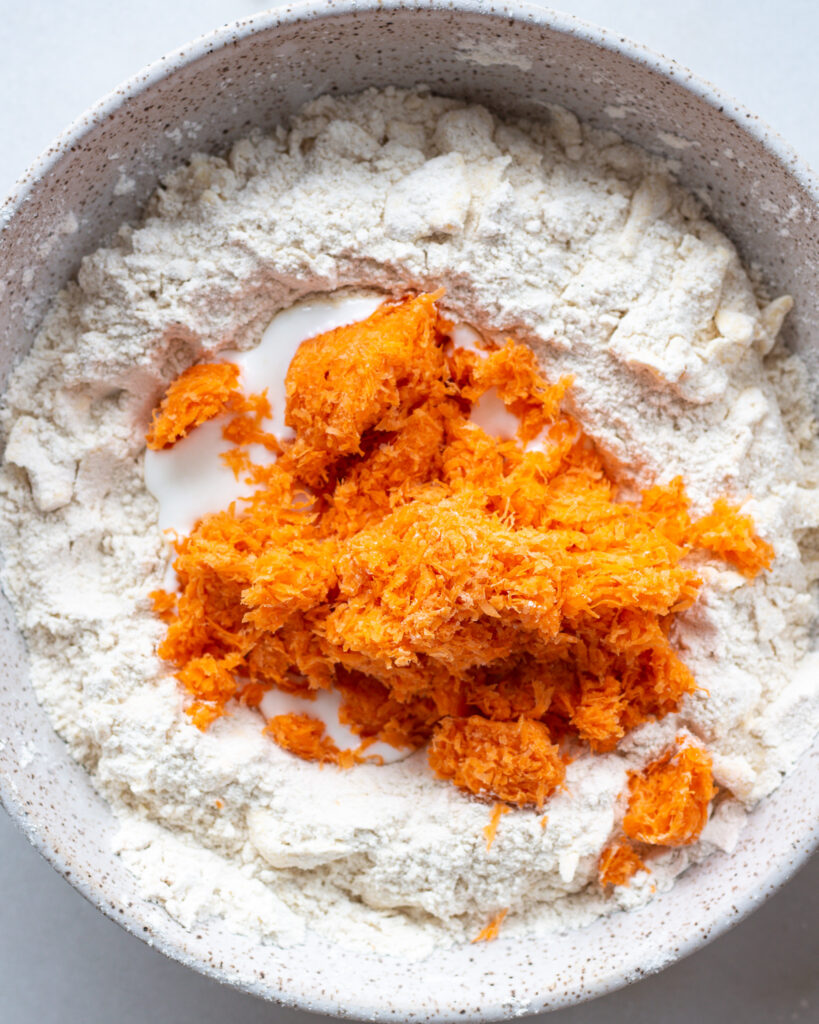 carrot biscuit ingredients in a bowl