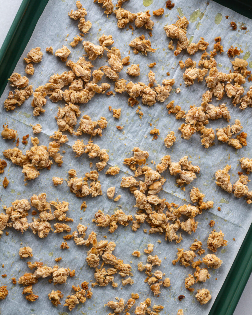 crispy buckwheat and beans on a baking sheet