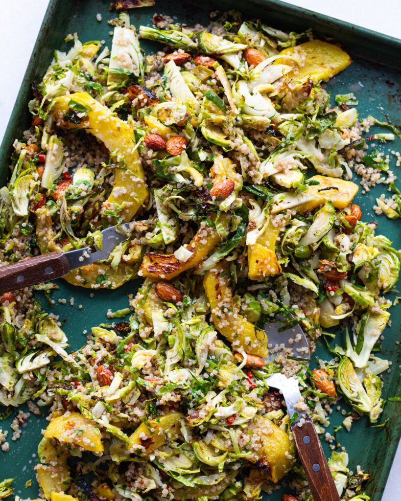 Baked salad assembled on baking sheet