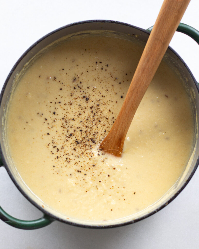 Cauliflower soup in pot
