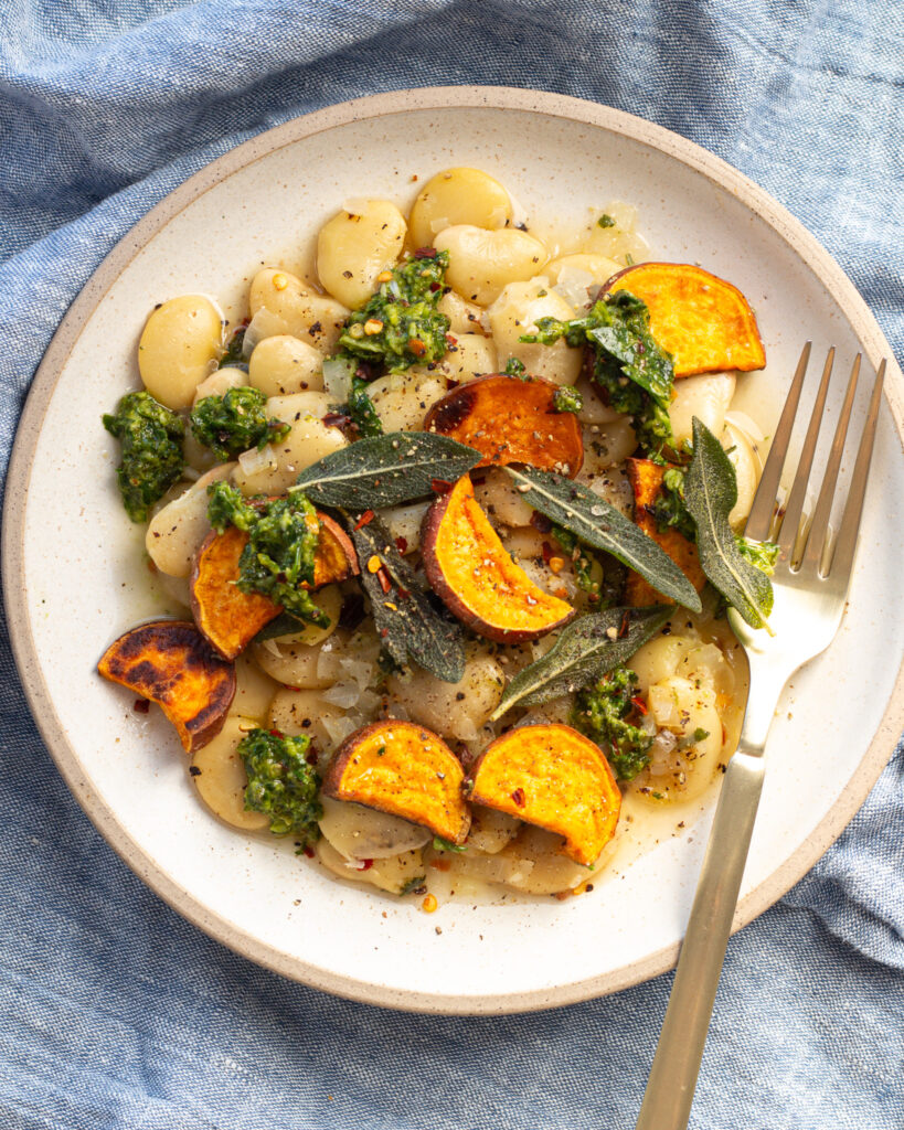 Finished White Wine Beans with Sage & Sweet Potato