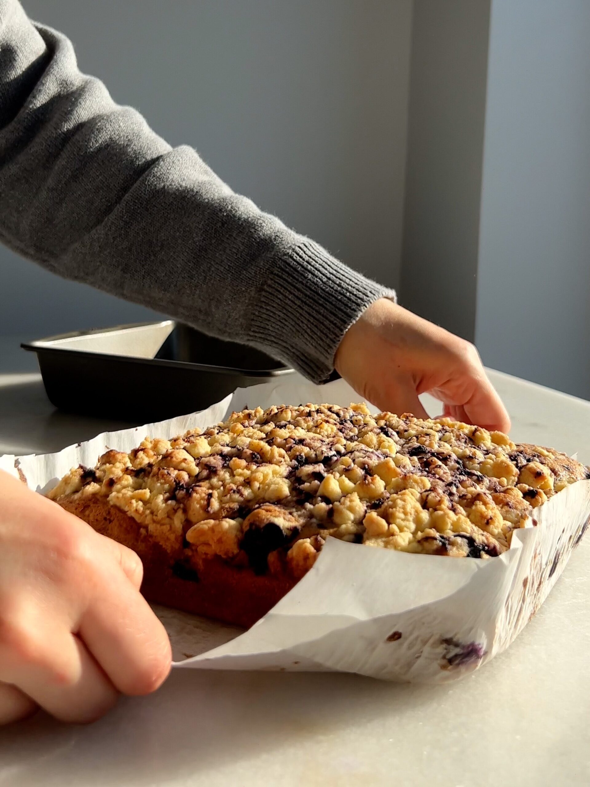 finished Blueberry Eggnog Coffee Cake