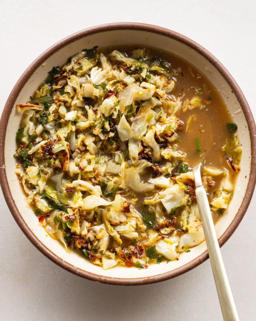 finished Herby Cabbage in Parmesan Broth