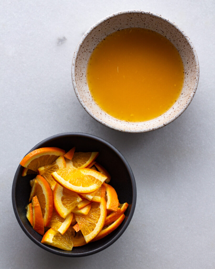sliced oranges and orange juice