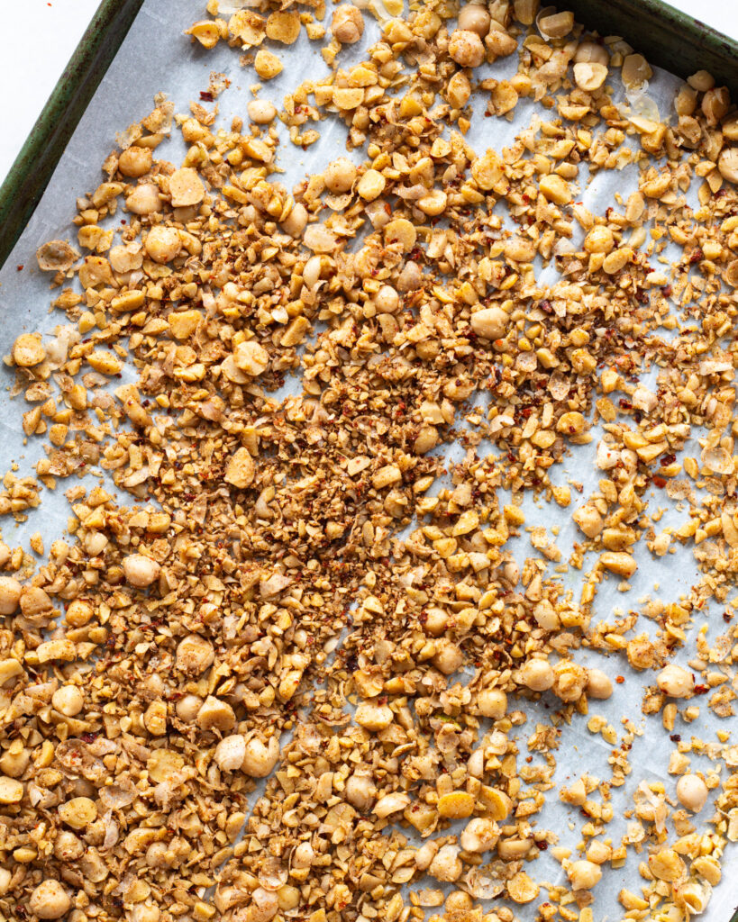 the chopped up chickpeas before they are roasted