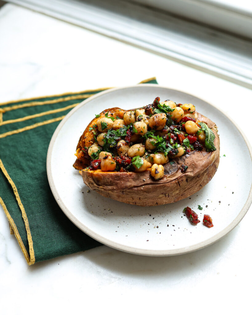 Chickpea Stuffed Sweet Potato from Justine Snacks