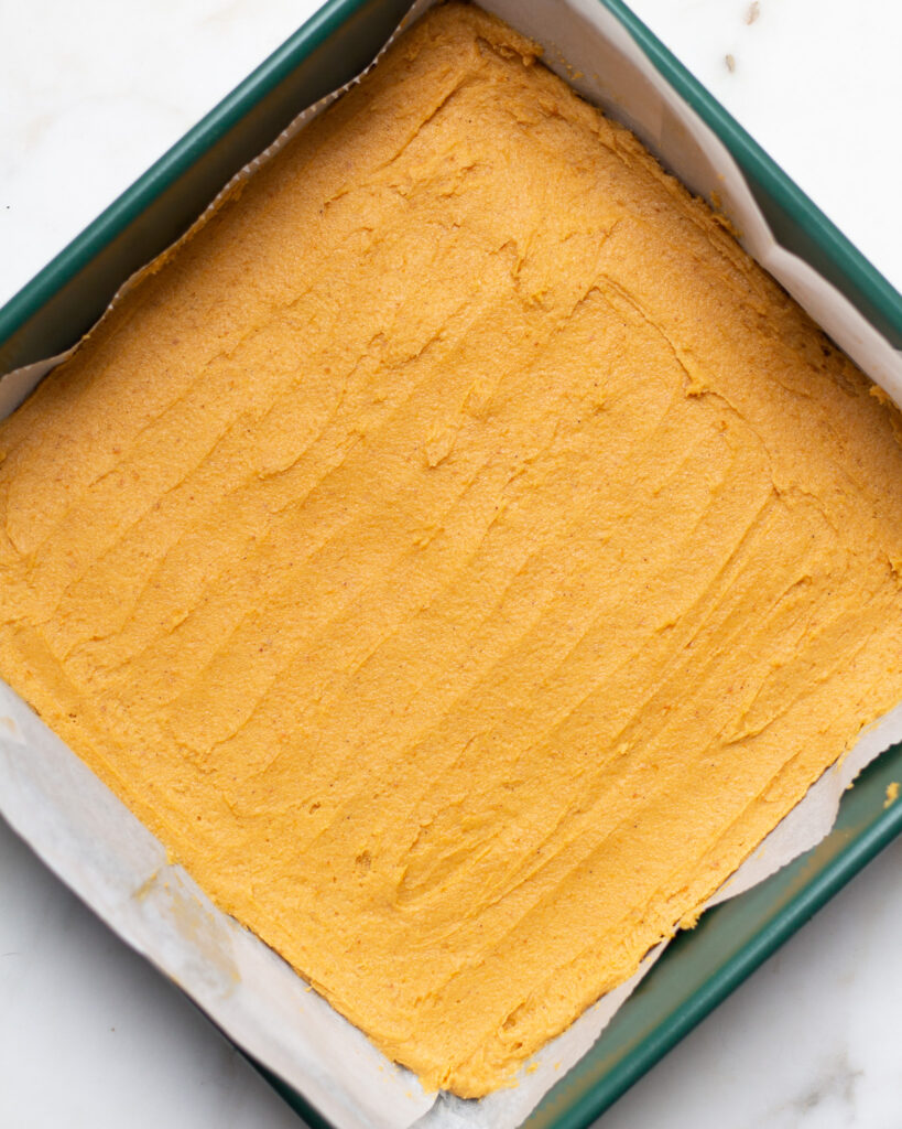 Pumpkin Bar dough evenly spread out