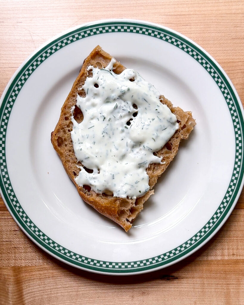 Skyr spread on a slice of toast