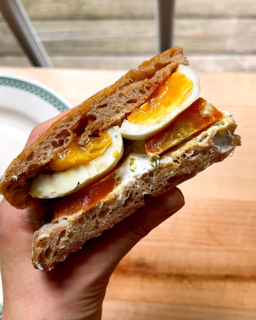 Çilbir Sandwich with Paprika Garlic Oil by Justine Snacks