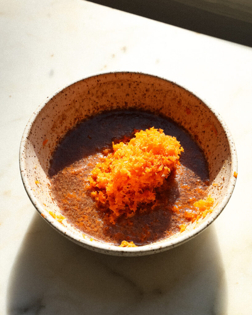The wet ingredients for carrot muffins for two