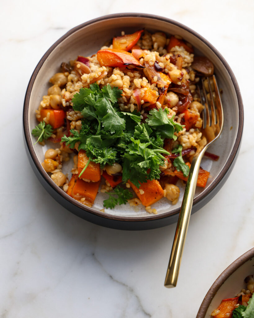 a smaller plate of this recipe, with tender herb salad on top