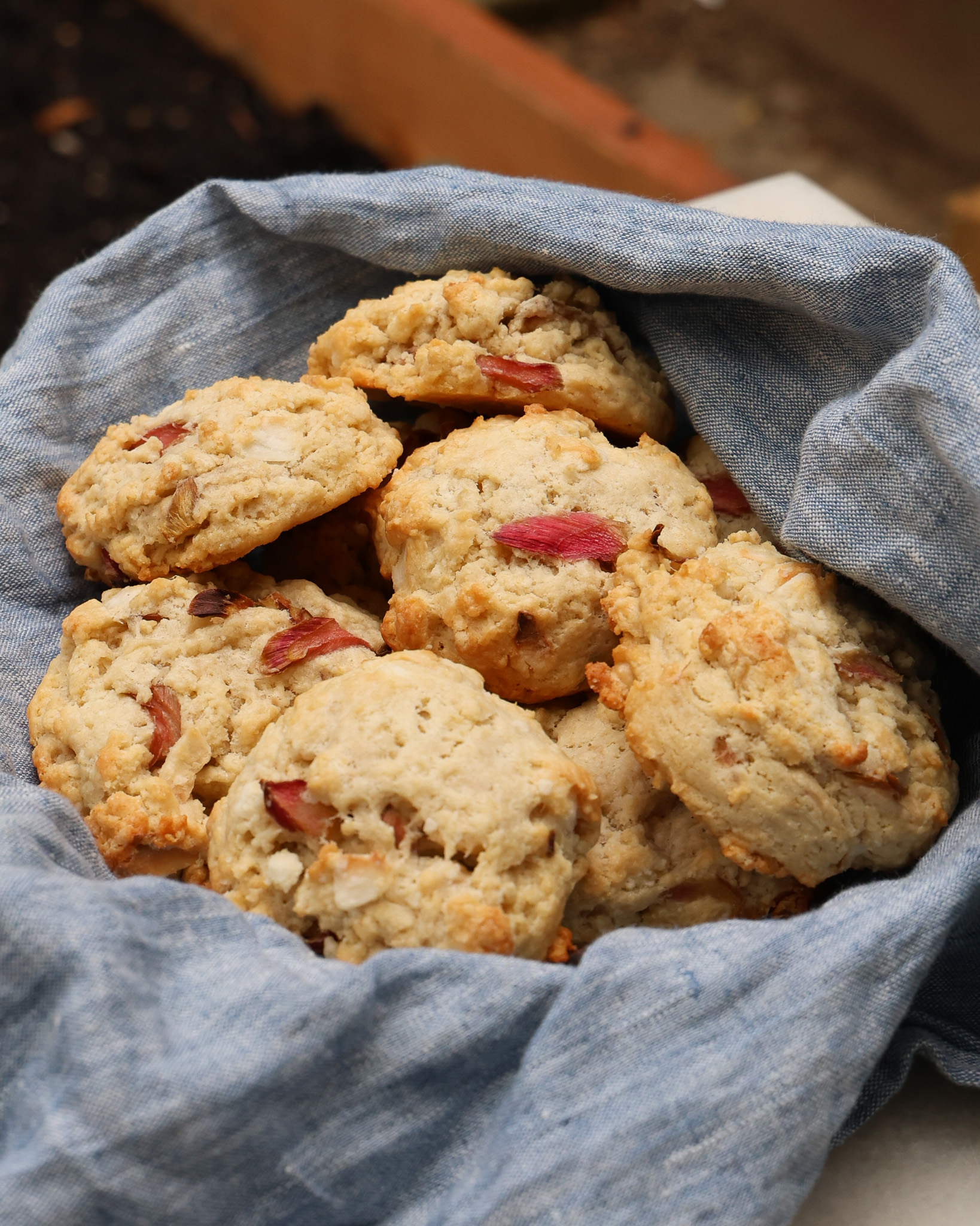 Rhubarb Coconut Drop Biscuits