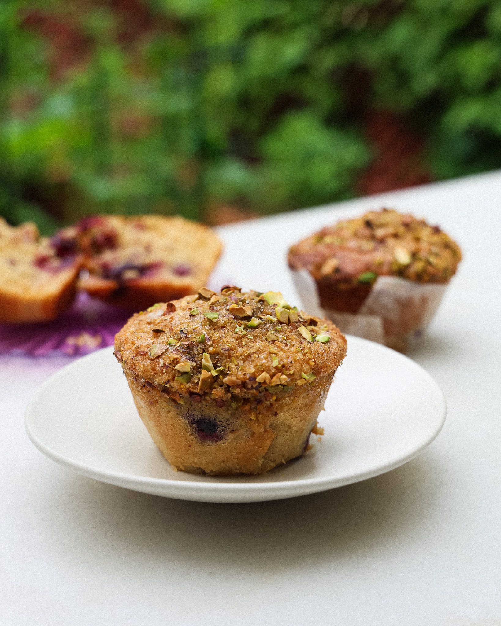 Cherry Muffins with Salty Pistachio Sugar