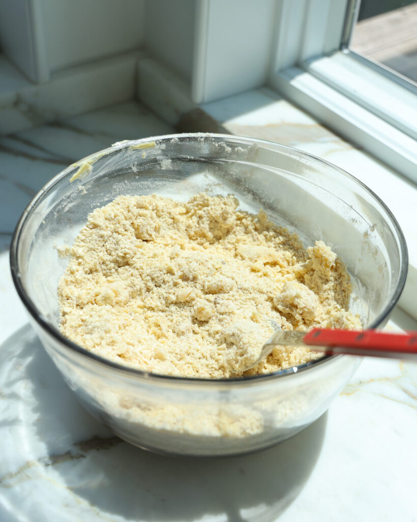 making the shortcake dough for banana shortcakes