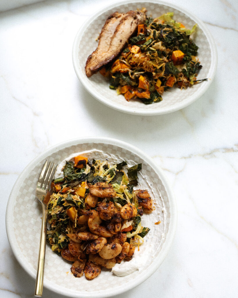 baked salad with either beans or chicken