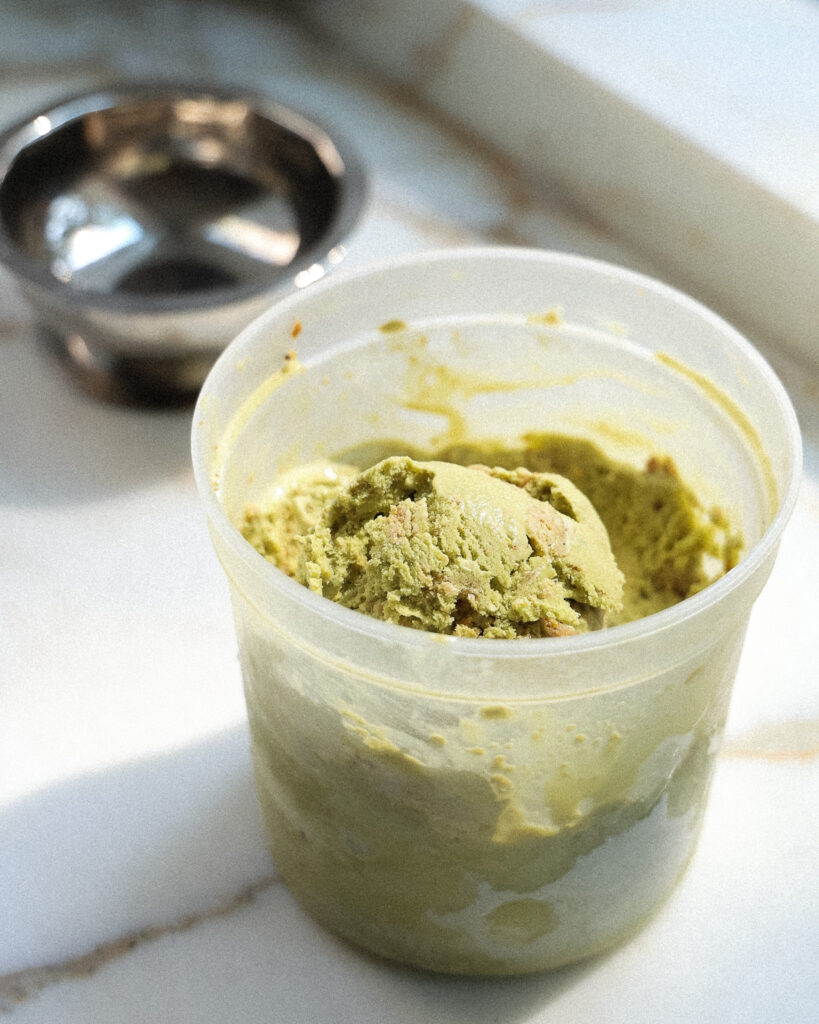 matcha mint ice cream after being frozen