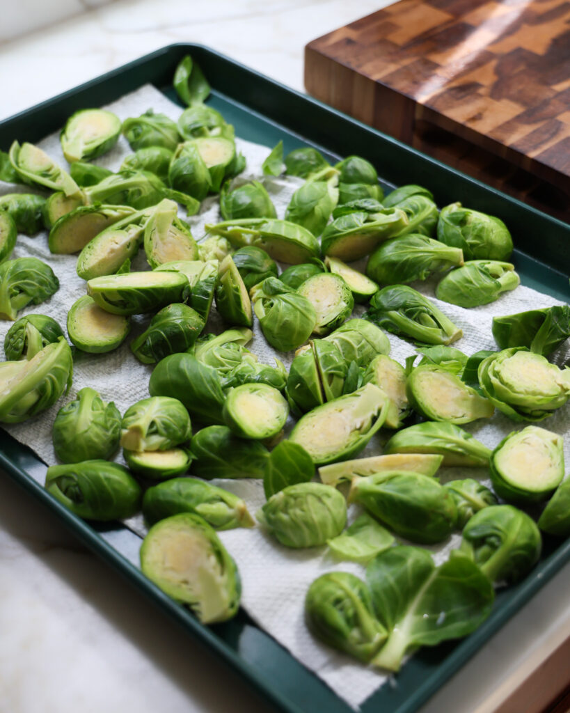brussels sprouts on a baking dish