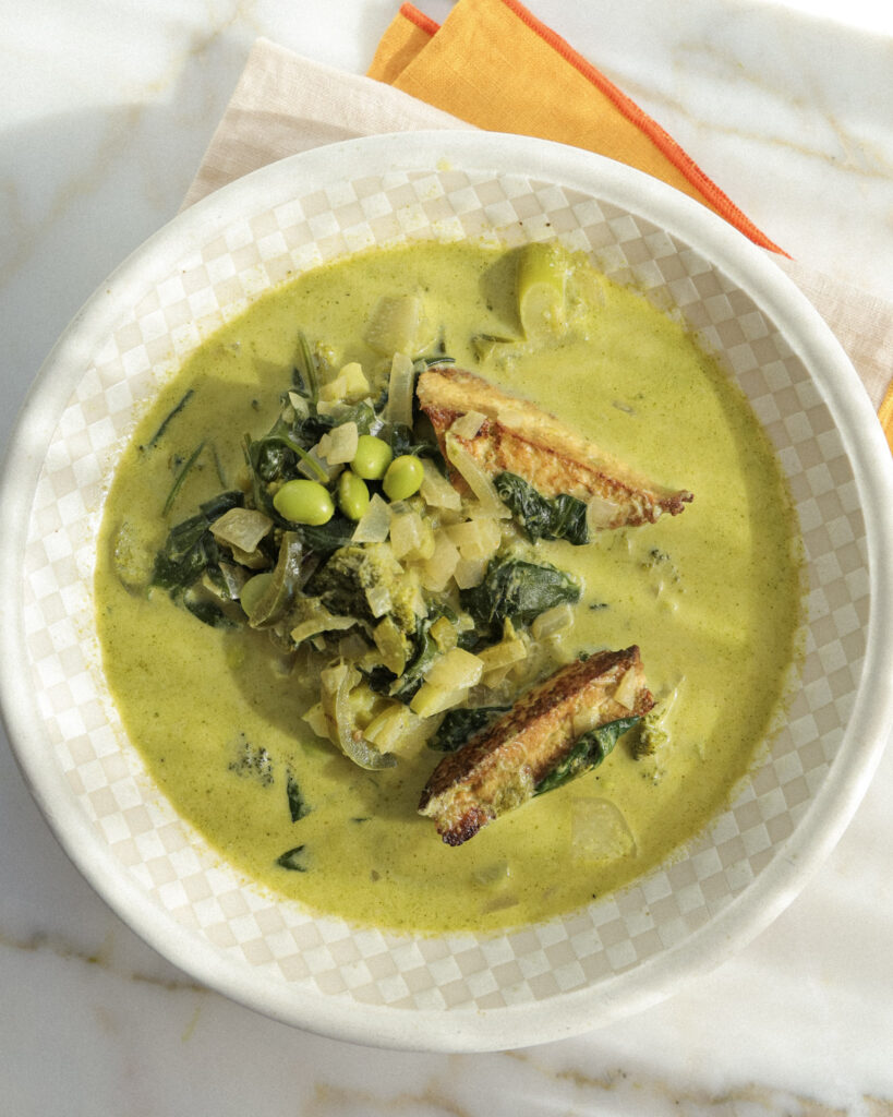 winter vegetables green soup in a bowl