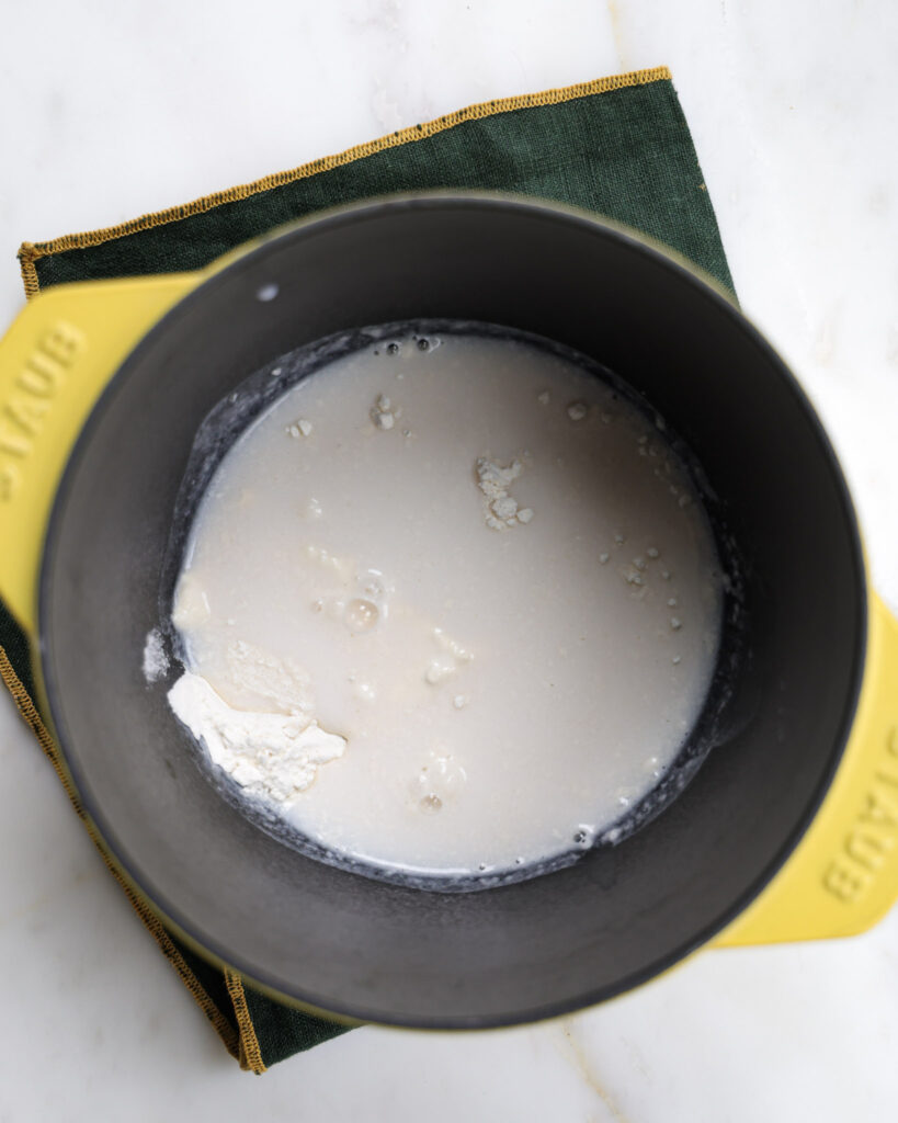 flour and milk in a pot for tangzhong.