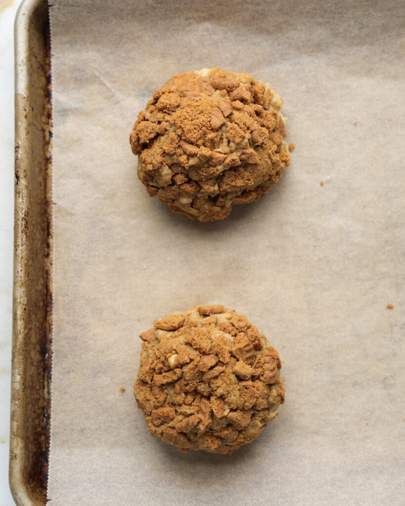 Gideon's Bakehouse cookie dough covered in crushed biscoff cookies.