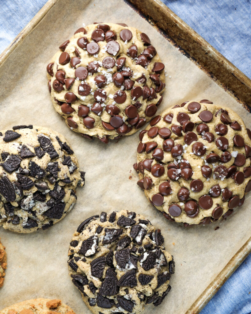 Copycat gideon's bakehouse cookies on a baking sheet.