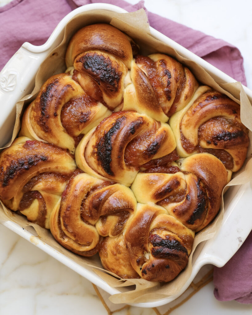 Baked rhubarb rolls.