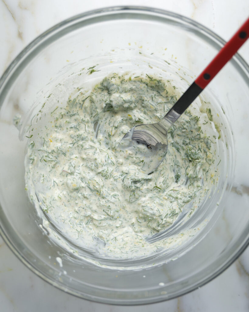 yogurt sauce mixed in a bowl.